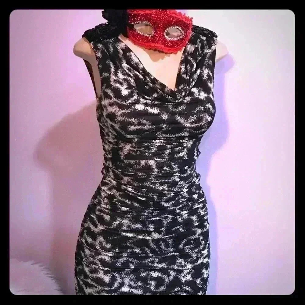 International Concepts Animal Print Black & White Sleeveless Jeweled Y2K Dress